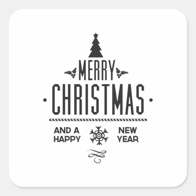 Merry Christmas and Happy New Year Quadratischer Aufkleber (Vorderseite)
