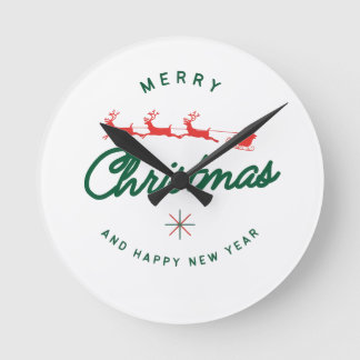 Merry Christmas and happy New Year Runde Wanduhr