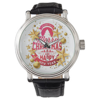 Merry Christmas and Happy New Year Typography Armbanduhr