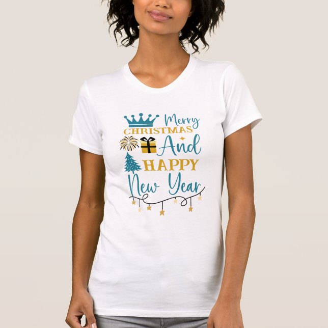 Merry Christmas and Happy New Year Typography T-Shirt (Vorderseite)