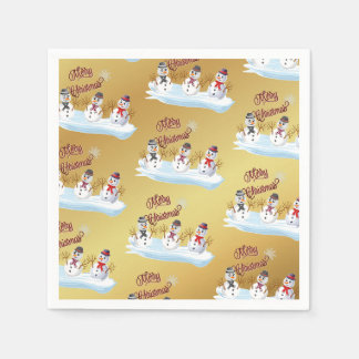 Merry Christmas and snowmen on faux gold Serviette