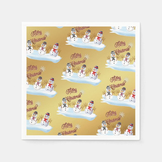 Merry Christmas and snowmen on faux gold Serviette (Vorderseite)