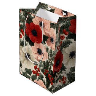 Merry Christmas Anemone Floral Background holiday  Mittlere Geschenktüte