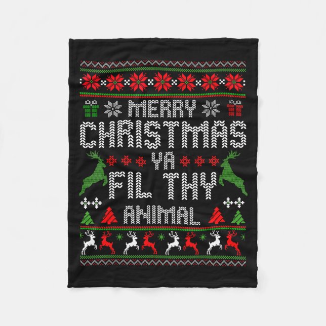 Merry Christmas Animal Filthy Ya Xmas Pajama Chris Fleecedecke (Vorderseite)