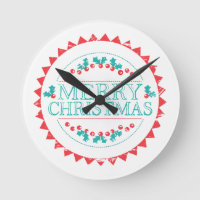 Merry Christmas Aqua & Red Chalk Stamp Typography