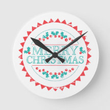 Merry Christmas Aqua & Red Chalk Stamp Typography