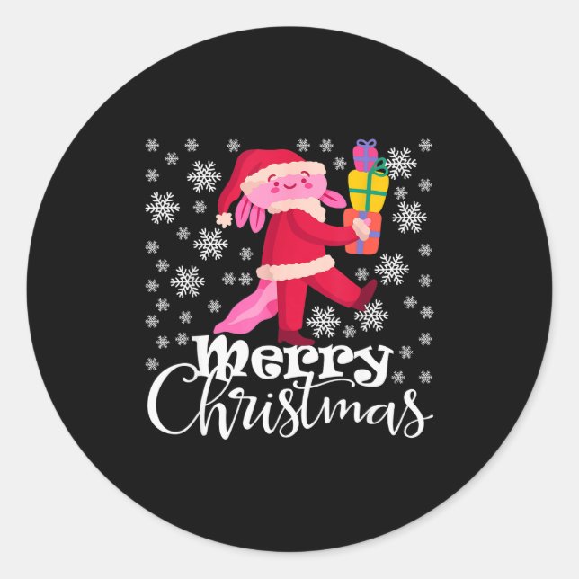 Merry Christmas Axolotl Funny Christmas Snowflakes Runder Aufkleber (Vorderseite)