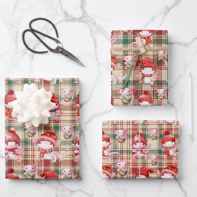 Merry Christmas Axolotl Wrapping Paper Sheet Geschenkpapier Set (Vorderseite)