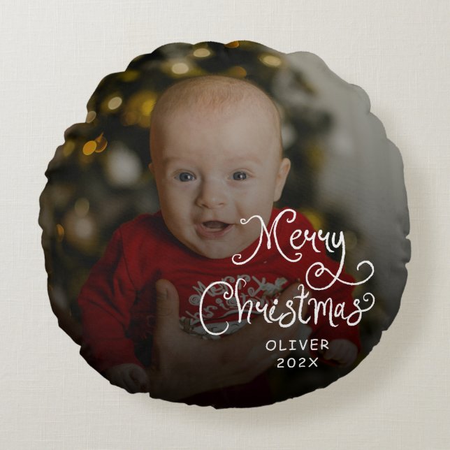 Merry Christmas Baby Photo Rundes Kissen (Vorderseite)