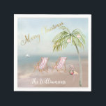 Merry Christmas Beach Flamingo Wreath einzigartig Serviette<br><div class="desc">Frohe Weihnachten an diesem schönen Watercolor Beach - friedliche und sanfte Szene mit zwei Liegestühlen - freundlicher Flamingo mit schönem Kranz - Palm mit ein paar Ornamenten. Alle Design-Fragen,  senden Sie einfach eine E-Mail an charmdesignstudio@rcn.com und wir freuen uns,  Ihnen zu helfen.</div>