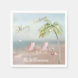Merry Christmas Beach Flamingo Wreath einzigartig Serviette