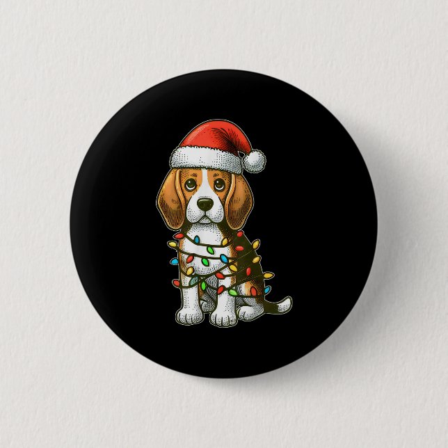 Merry Christmas Beagle Santa Christmas Lights Dog  Button (Vorderseite)