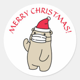 MERRY CHRISTMAS BEAR MIT MASK Round Sticker