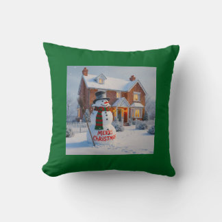 MERRY CHRISTMAS BIG SNOWMAN WINTER SCENE KISSEN