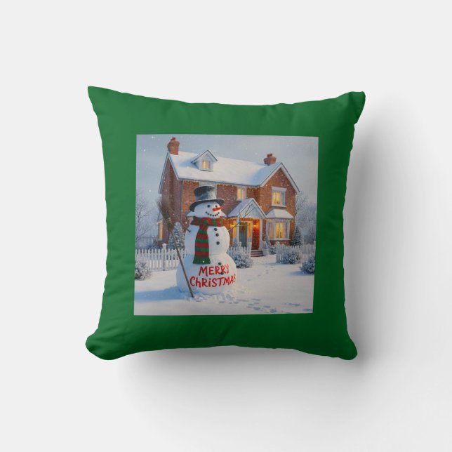 MERRY CHRISTMAS BIG SNOWMAN WINTER SCENE KISSEN (Vorderseite)