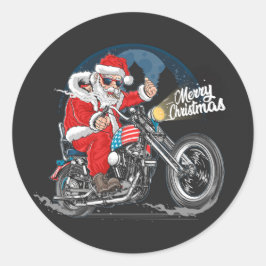 Merry Christmas Biker Santa Runder Aufkleber