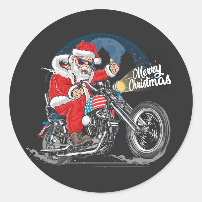 Merry Christmas Biker Santa Runder Aufkleber (Vorderseite)