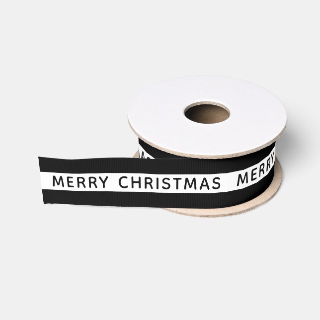 Merry Christmas Black And White Striped Holiday Ripsband (Spule)