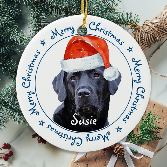 Merry Christmas Black Labrador Cute Santa Dog Keramik Ornament (Von Creator hochgeladen)