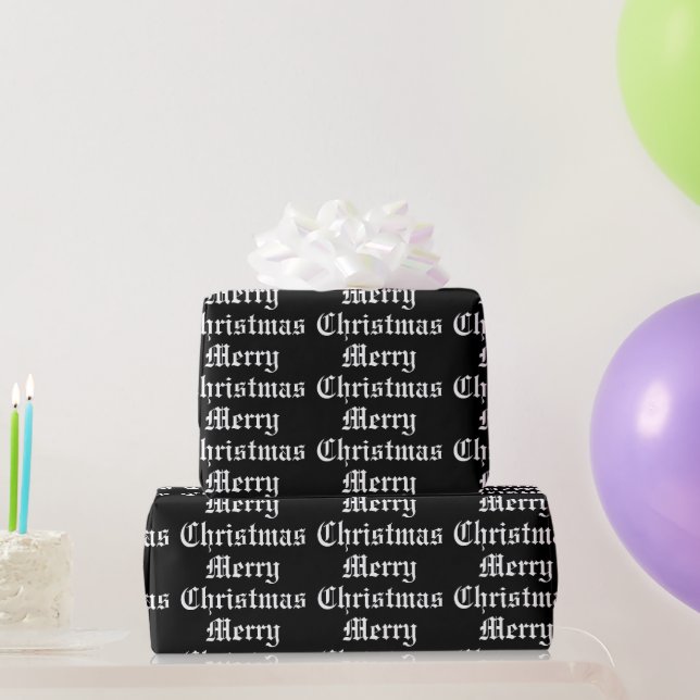 Merry Christmas Black White Custom Text Geschenkpapier (Partygeschenke)