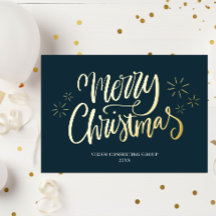 Merry Christmas Blue Gold Calligraphy Business