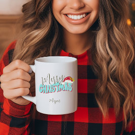 Merry Christmas Blue Red Festive Retro Add Name Kaffeetasse