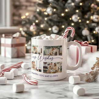 Merry Christmas Blue Script Custom Foto Collage Kaffeetasse