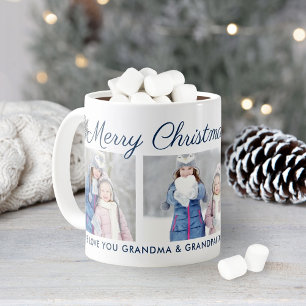 Merry Christmas Blue Script Custom Foto Collage Kaffeetasse