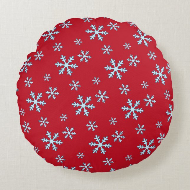 Merry Christmas Blue Snowflake Holiday Winter Rundes Kissen (Vorderseite)