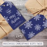 Merry Christmas Blue White Snowflake Company Logo Geschenkanhänger<br><div class="desc">Frohe Weihnachtsgeschenkmarken für Kundengeschenke personalisiert mit Firmenname und Logo.</div>