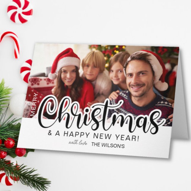 Merry Christmas Bold Script Photo Card Dankeskarte (Von Creator hochgeladen)