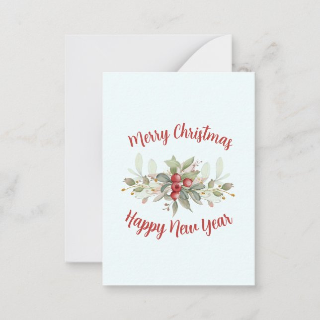 Merry Christmas Bouquet Cranberry Red Script Mitteilungskarte (Vorderseite)