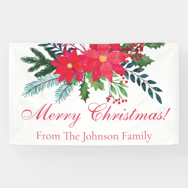 Merry Christmas Bouquet Custom Family Banner (Horizontal)