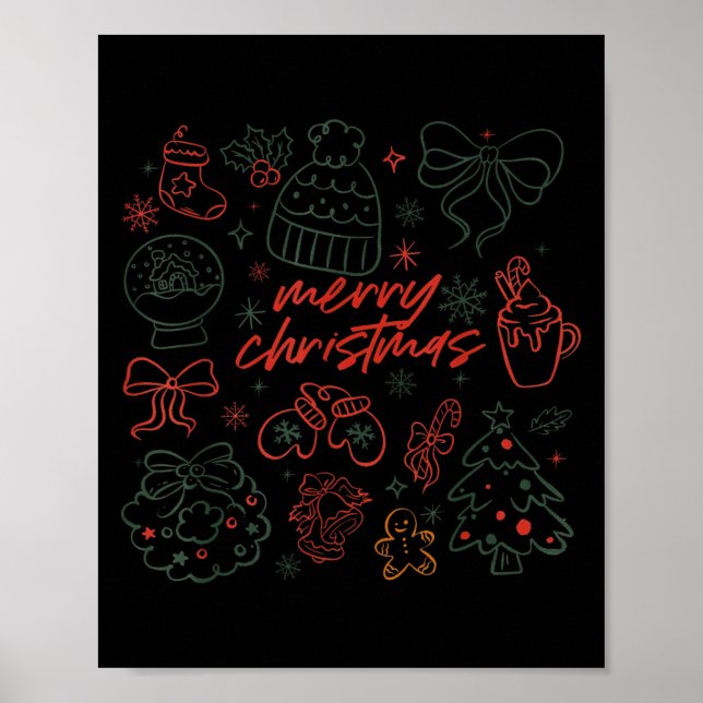 Merry Christmas Bow Santa Xmas Coquette Aesthetic  Poster (Vorne)