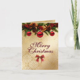 Merry Christmas Bows & Garland Red & Gold Elegant Karte