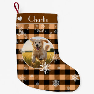 Merry Christmas Brown Plaid Muster Custom Foto Kleiner Weihnachtsstrumpf