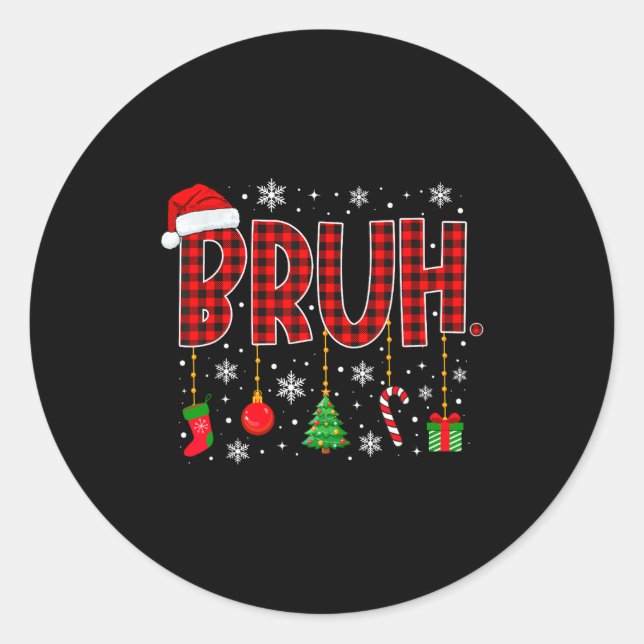 Merry Christmas Bruh Buffalo Plaid Retro Xmas Men  Runder Aufkleber (Vorderseite)