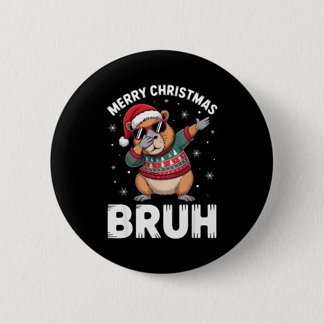 Merry Christmas Bruh Capybara Dabbing Santa Hat Xm Button (Vorderseite)