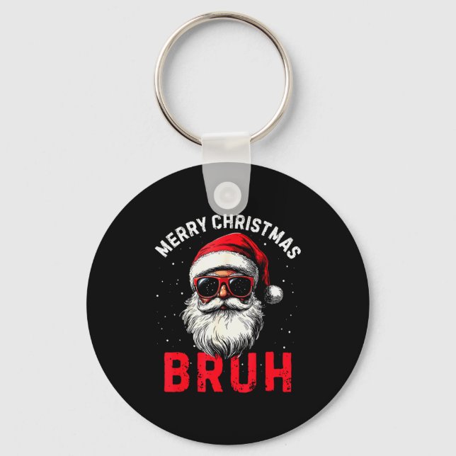 Merry Christmas Bruh Funny Santa Claus Retro Men W Schlüsselanhänger (Vorderseite)