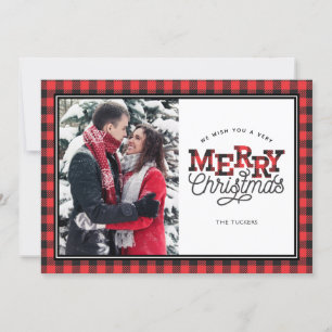 MERRY Christmas Buffalo Kariert Border Foto Card Feiertagskarte