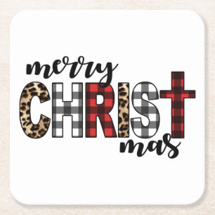 Merry CHRISTmas Buffalo Kariert Rechteckiger Pappuntersetzer
