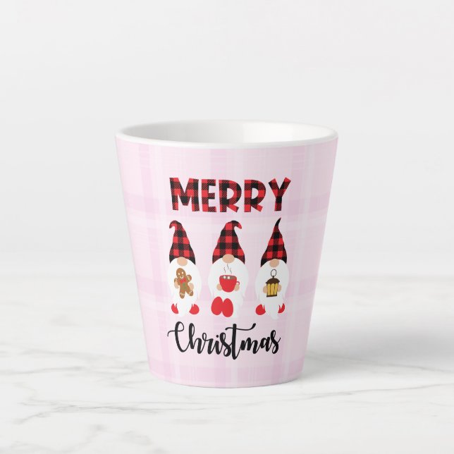Merry Christmas- Buffalo Pläd Gnomen Milchtasse (Vorderseite)