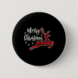 Merry Christmas Buffalo Pläd Red Santa Hat Xmas P Button