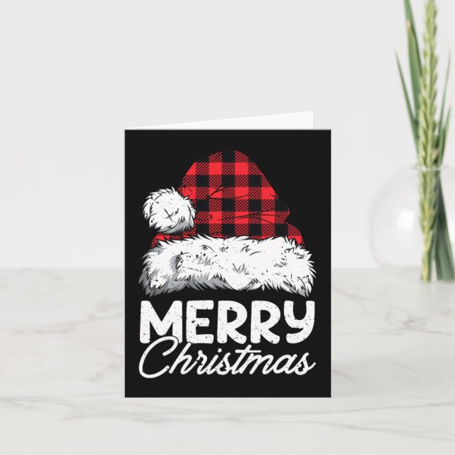 Merry Christmas Buffalo Pläd Red Santa Hat Xmas P Karte (Vorderseite)