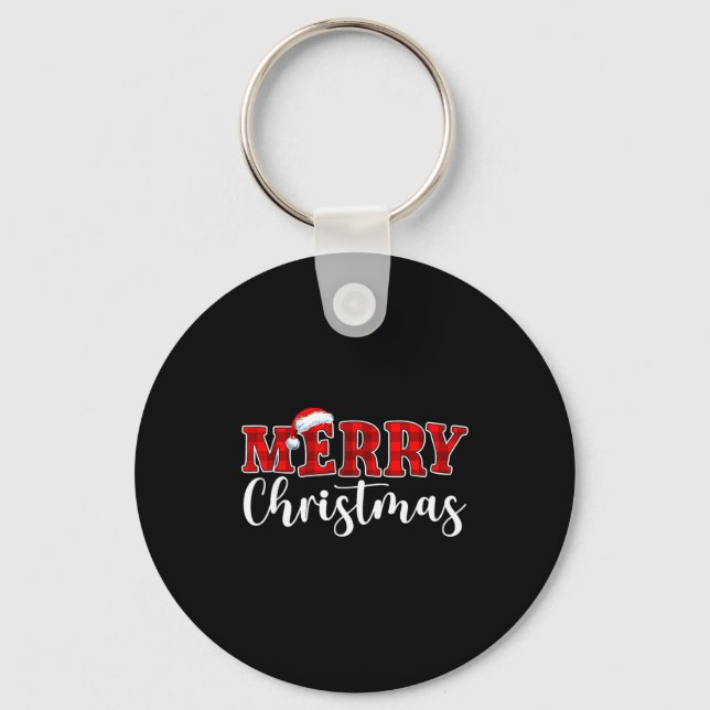 Merry Christmas Buffalo Plaid Red Santa Hat Xmas P Schlüsselanhänger (Vorderseite)
