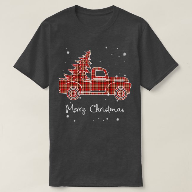 Merry Christmas Buffalo Truck Tree Red Plaid 1 T-Shirt (Design vorne)