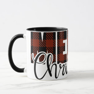MERRY CHRISTMAS Büffel kariert rot Tasse