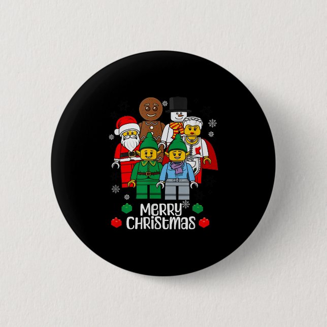 Merry Christmas Building Bricks Santa Elf Snowman  Button (Vorderseite)