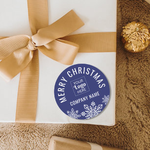 Merry Christmas Business Logo Company Name Blue Runder Aufkleber