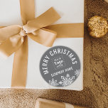 Merry Christmas Business Logo Company Name Grau Runder Aufkleber<br><div class="desc">Graue und weiße Weihnachtsaufkleber personalisiert mit Firmenname und Firmenlogo für berufliches Branding.</div>